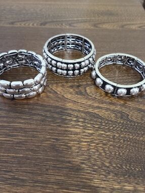 Silver Stretch Beaded Bracelet Trio